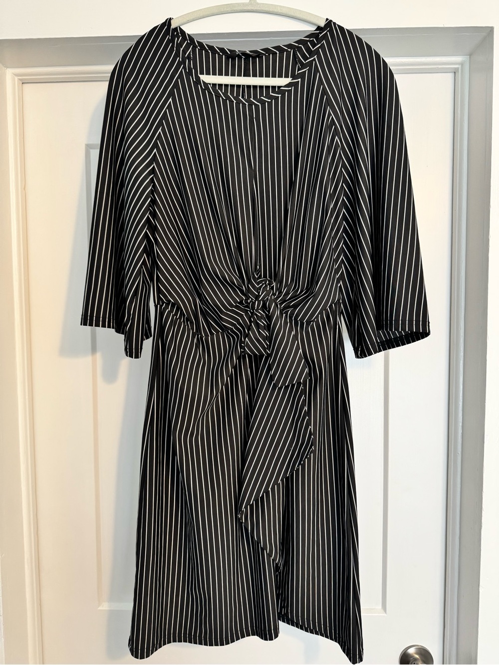 Office Siren Mlle Gabrielle Black & White Pinstripe Midi Tie-Front Dress
